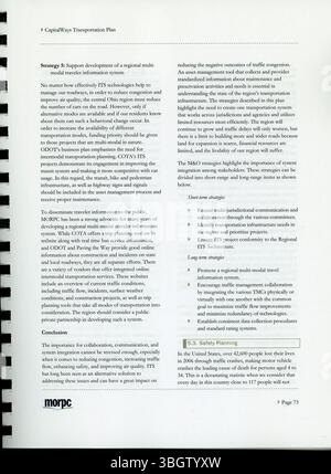 Der CapitalWays-Plan von 2008 bis 2030 beschreibt den Ansatz von MORPC für die Verwaltung regionaler Verkehrssysteme und umfasst Wachstumsprognosen und Mobilitätsstrategien für das Zentrum von Ohio. Stockfoto