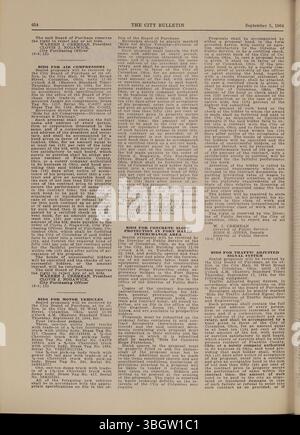 Diese Ausgabe des Columbus City Bulletins von 1964 enthält Verordnungen, Beschlüsse, Aktualisierungen des öffentlichen Dienstes, Ausschreibungsanzeigen und die Aktionen der Stadtverwaltungen, alles unter der Aufsicht des Stadtschulers. Stockfoto