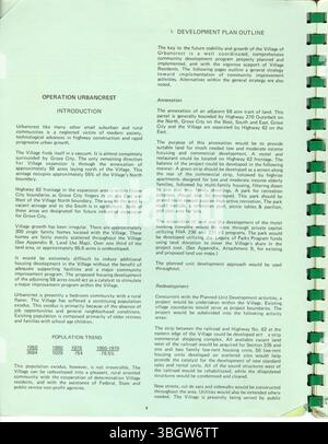 Die Operation Urbancrest (1972) begann mit einer Fallstudie, die sich auf Urbancrest, Ohio, konzentrierte und darauf abzielte, Strategien für die Programmentwicklung und Alternativen für die Community bereitzustellen. Im Rahmen dieser Initiative wurden technische Leitfäden erstellt, die bei fundierten Entscheidungen über Gebietsabgrenzung, Wachstum und öffentliche Verbesserungen im Dorf behilflich waren. Stockfoto