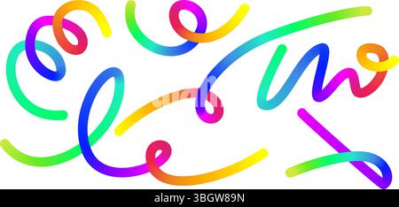 Abstrakte Verlaufslinien. 3D-Grafikelemente in flüssiger Farbe. Vektorwirbel und spiralförmige Regenbogenstreifen. Wellige helle Konturen mit Abstufung für Banner Stock Vektor