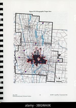Der CapitalWays-Plan von MORPC beschreibt die Verkehrsziele von Central Ohio für die Jahre 2008 bis 2030, einschließlich Systeminvestitionen, Frachteffizienz und Strategien zur Steuerung des prognostizierten Bevölkerungswachstums. Stockfoto