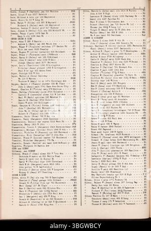 Diese Ausgabe des Roten Buches von 1942-1943 listet die Bürger des Franklin County, ihre Bonitätsbewertung, Namen, Adressen und Berufe auf. Schwerpunkt auf denjenigen, die in Geschäften und Finanzinstituten Kredite beantragen. Stockfoto