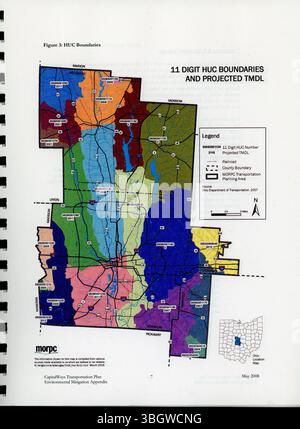 Auf dieser Seite des CapitalWays Transportation Plan werden Verkehrsstrategien und -Projekte vorgestellt, die darauf abzielen, die Mobilität über alle Arten von Reisen, einschließlich Straßen, Transit und Fracht, zu verbessern, um das erwartete Wachstum in Zentral-Ohio bis 2030 zu bewältigen. Stockfoto