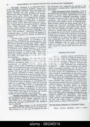 Der City of Columbus Public Recreation Survey and Long-Range Plan von 1947 beschreibt eine Bestandsaufnahme der Freizeiteinrichtungen der Stadt, vergleicht sie mit akzeptierten Standards und gibt Empfehlungen für die zukünftige Entwicklung. Der Bericht betont die vollständige Entwicklung bestehender Erholungsgebiete und den Erwerb zusätzlicher Immobilien, wobei der Bedarf auf der Grundlage der Anforderungen an Wohnbezirke priorisiert wird. Stockfoto