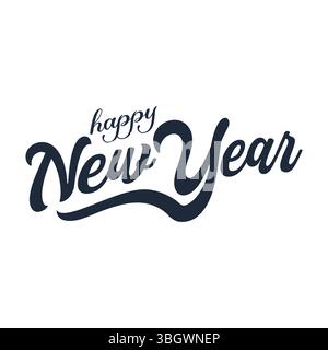 Happy New Year Typografie – festliches Weihnachtsgrüßdesign auf schwarzem Hintergrund Stock Vektor