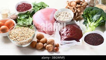 Eisenreiche Lebensmittel. Gesunde Ernährung Konzept. Stockfoto