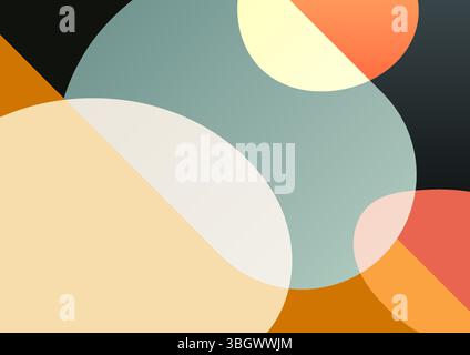 Abstrakte, minimalistische Komposition mit überlappenden, durchscheinenden, auffälligen Formen in einer Retro-Palette der 70er Jahre, die eine weiche visuelle Harmonie in modernem Deko schaffen Stock Vektor