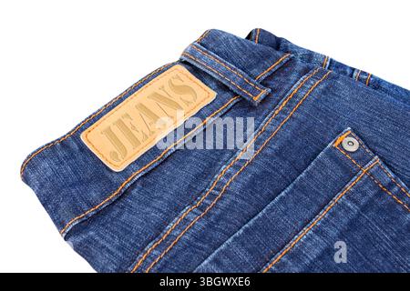Jeans, die isoliert auf weißem Hintergrund Stockfoto
