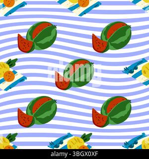 Wassermelonen-Picknick Nahtloses Muster Stock Vektor