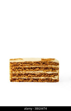 Ein herrlich geschichtetes Cake Slice, wunderschön präsentiert auf reinem weißem Hintergrund Stockfoto