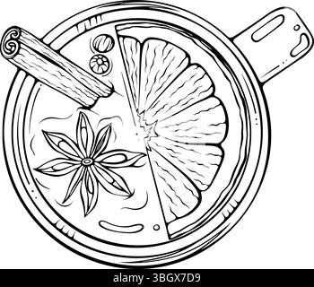 Blick von oben auf Glühwein mit Gewürzkunst Stock Vektor