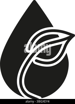 Symbol Blatt Mit Wassertropfen Fest. Silhouette Symbol Für Umweltfreundliche, Nachhaltige Und Natürliche Ressourcen. Umweltfreundlich Und Organisch Stock Vektor