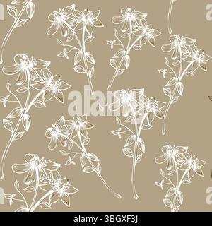 Feld medizinische Kräuter Blumen Tinte nahtloses Muster. Hand gezeichneter Vektor-floraler Hintergrund mit Saint John Wort blühenden Elementen. Romantische Botanik Stock Vektor