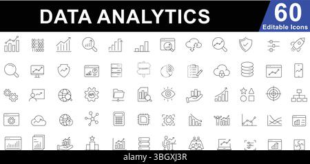 Line Icons Set Für Data Analytics – Symbole Für Business Intelligence, Big Data Und Statistiken Stock Vektor