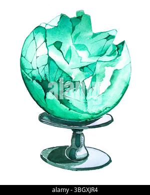 Grüner Zauberball. Illustration der magischen Kugel mit Aquarell. Halloween-Grafik. Clipart mit Zauberkunst. Fantasy-Konzept. Stockfoto