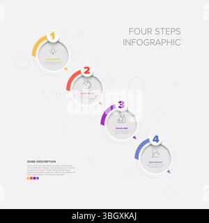 Diese vierstufige Infografik-Vorlage ist ein modernes Design zur Visualisierung eines Geschäftsprozesses. Verwenden Sie diese transparente Infografik-Vorlage, um die Schritte und zu veranschaulichen Stock Vektor