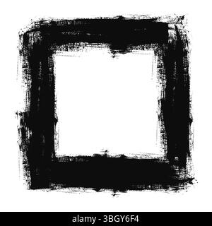 Mit Pinsel lackierter Rahmen. Schwarze Grunge Pinselkontur auf weißem Hintergrund. Unordentliches quadratisches Banner mit künstlerischem Design Stock Vektor
