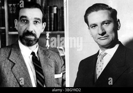 Der Eichmann-Prozess. Porträts, die gerade aus Jerusalem an Mitglieder des Staatsanwalts im Prozess gegen Adolf Eichmann, den ehemaligen SS-Führer der Nazis, der der Mittäterschaft an der Massenvernichtung von Juden während des Zweiten Weltkriegs angeklagt wurde, erhalten wurden. Links Yaakov Baror, rechts Dr. G Bach, stellvertretender Generalstaatsanwalt Israels. 6. April 1961 Stockfoto