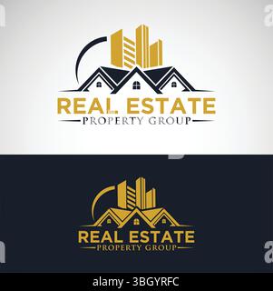 Logo Der Gruppe Luxury Real Estate Property – Gold Skyline Und Modernes Branding Stock Vektor