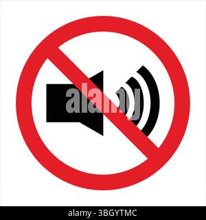 Verbotsschild, das anzeigt, dass keine Geräusche oder Geräusche erlaubt sind, ideal für ruhige Zonen oder Bereiche, in denen Ruhe erforderlich ist. Stock Vektor