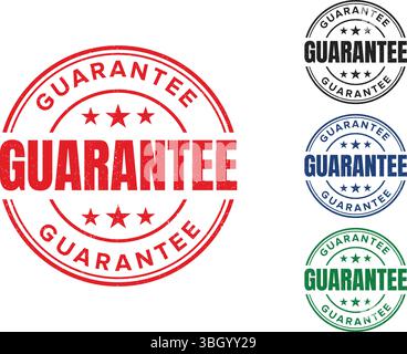 Retro-Garantie-Siegelstempel – Rot, Blau, Grün, Schwarz Variationen für Branding Stock Vektor