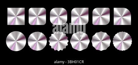 Set von glänzenden silbernen holografischen Aufklebern, Hologrammen geometrischen Formen Etiketten Aufkleber, Embleme für Design, Vektor-Illustration-Paket Stock Vektor