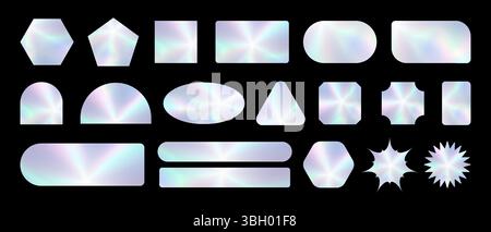 Holografische Aufkleber mit verschiedenen Formen Set, Hologramme geometrische Formen Aufkleber Etiketten für Design, Vektor-Illustration Stock Vektor