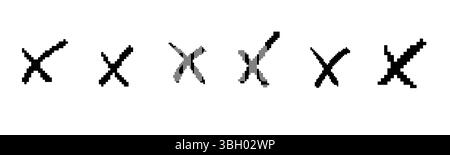 Pixelgrafik x-Markierungen im Mosaikstil mit Prüfung auf Fehler- und Genehmigungssymbole Stock Vektor