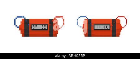 Mosaikpixeldesign einer roten Tasche im Retro-Stil mit Griffen auf beiden Seiten Stock Vektor