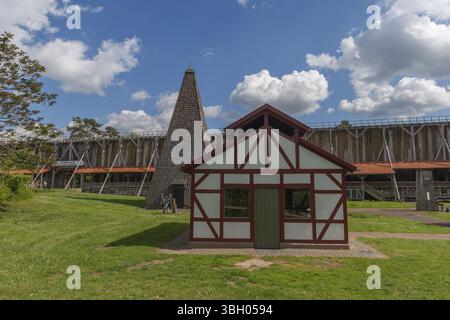 Kochendes Mist oder Siedehaus zur Erhöhung der Salzkonzentration im Wasser, 1000 Jahre Salzproduktion in Bad Sooden, Allendorf, Landkreis Bad Stockfoto
