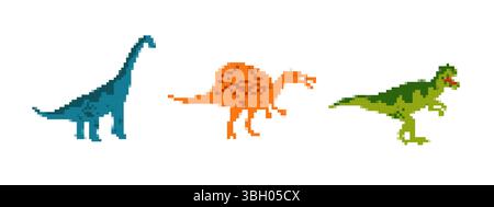 Mosaikpixel-Dinosaurier-Sammlung im Retro-Pixel-Art-Design Stock Vektor