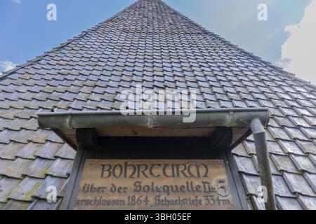 Bohrturm von 1864 zur Entwicklung einer Solequelle, 1000 Jahre Salzgewinnung in Bad Sooden, Allendorf, Landkreis Bad Sooden, Schacht Stockfoto