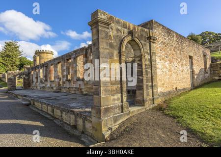 Port Arthur Historic Site, Tasman Peninsula, Tasmanien, Australien - 15. Januar 2015: Nahaufnahme des Guard Tower in Port Arthur Historic Site, UNESCO h Stockfoto