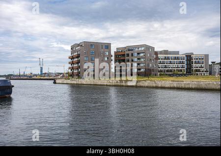 Fredericia, Jütland, Dänemark, 25. Juli 2024 - Landschaft über dem alten Hafen, Europa Stockfoto