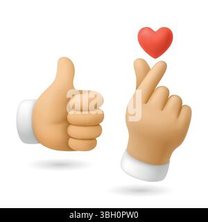 Vektor Finger Herz Hand Geste Symbol Set. Koreanisch wie Hand Geste Vektor Illustration zeigt Liebe und Wertschätzung. Niedliche Finger-Herz-Hand-Geste Stock Vektor
