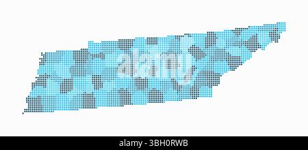 Tennessee gepunktete Karte. Digitale Karte des Zustands auf weißem Hintergrund. Tennessee-Form mit quadratischen Punkten. Farbige Punkte. Kleine Quadrate. Stock Vektor