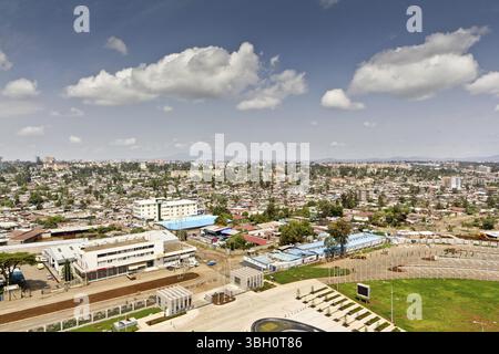 Luftaufnahme der Stadt Addis Abeba, zeigt die dicht gepackten Häuser Stockfoto