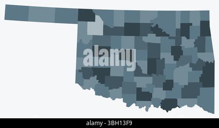 Karte von Oklahoma mit Countys. Nur eine einfache Grenzkarte mit Bezirksverteilung. Farbpalette Blaugrau. Stock Vektor
