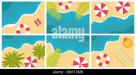 Sommer Strand Hintergrund von oben Blick Set Stock Vektor