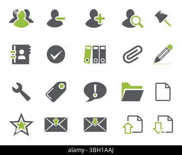 Graues und hellgrünes Web-Symbol setzen Symbolvektor. Bearbeitbarer isolierter Satz von Symbolen für Vektorabwicklungen Stock Vektor