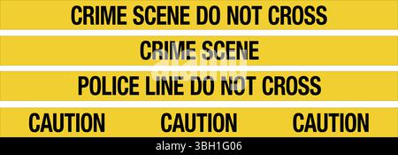 Schwarz-gelbe Polizeilinie, Tatort und Warnband-Symbol sind isoliert Stock Vektor