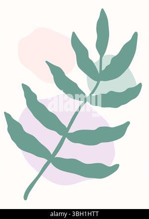 Grünes Boho-Blatt überlappend pastellfarbene abstrakte Formen, Vektorillustration Stock Vektor