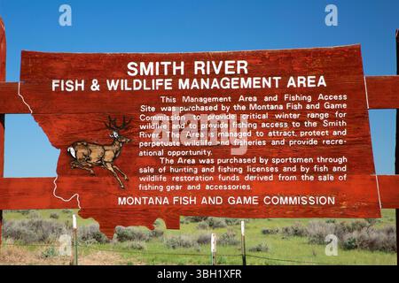 Eingangsschild, Smith River Wildlife Management Area, Montana Stockfoto