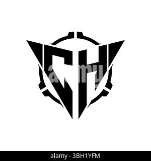 CH Gaming Logo Initial mit geometrischem, modernem Dreieck abgerundetem Sniper Tactical Design im isolierten Hintergrund, minimalistisches Gaming-Monogramm lo Stock Vektor