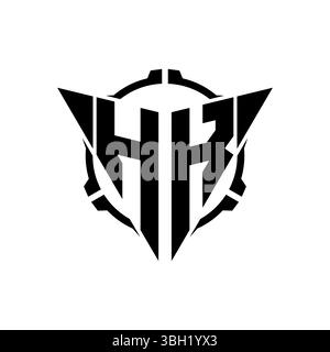 HK Gaming Logo Initial mit geometrischem, modernem Dreieck abgerundetem Sniper Tactical Design im isolierten Hintergrund, minimalistisches Gaming-Monogramm Lo Stock Vektor