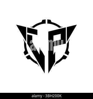 JP Gaming Logo Initial mit geometrischem, modernem Dreieck abgerundetem Sniper Tactical Design im isolierten Hintergrund, minimalistisches Gaming-Monogramm lo Stock Vektor