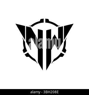 NW Gaming Logo Initial mit geometrischem, modernem Dreieck abgerundetem Sniper Tactical Design im isolierten Hintergrund, minimalistisches Gaming-Monogramm lo Stock Vektor