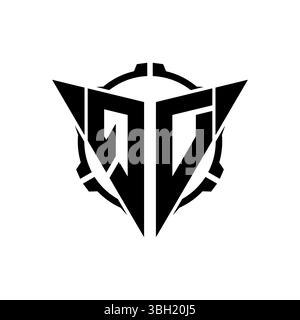 QD Gaming Logo Initial mit geometrischem, modernem Dreieck abgerundetem Sniper Tactical Design im isolierten Hintergrund, minimalistisches Gaming-Monogramm Lo Stock Vektor