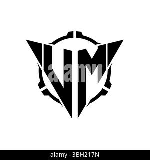 VM Gaming Logo Initial mit geometrischem, modernem Dreieck abgerundetem Sniper Tactical Design im isolierten Hintergrund, minimalistisches Gaming-Monogramm lo Stock Vektor
