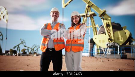 Betrieb Von Bohrgerät Und Pumpe In Der Wüste – Ingenieur Für Öl- Und Gasindustrie. Stockfoto